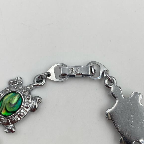 Super cool Multi Colored Abalone Shell Turtle Bracelet sign SJ Silvertone - Picture 7 of 9